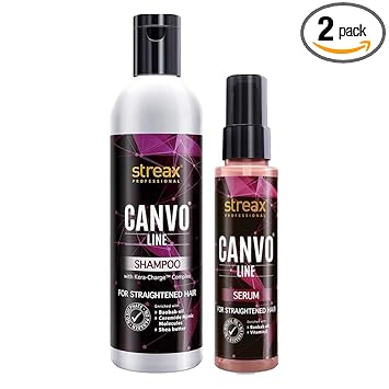 Streax Professional Canvoline Straightening Hair Shampoo 250ml+Canvoline Straightening Hair Serum 100ml Pack Of 2