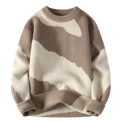 Men Pullovers Color Matching Sweater Casual Warm Knit Sweaters Spring