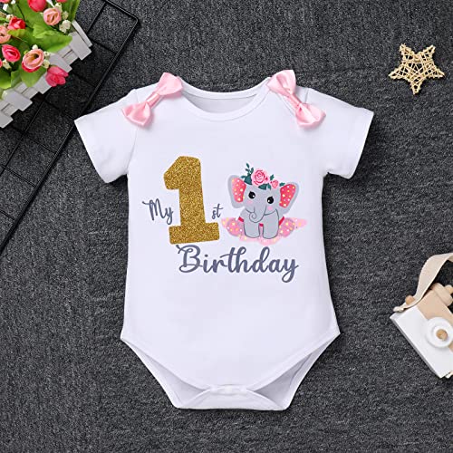 Idopip Elephant 1St Birthday Outfit For Baby Girl Elephant Romper + Ruffle Tulle Tutu Skirt + Headband 3Pcs Clothes Set For Elephant Theme Jungle Zoo Birthday Cake Smash Photo Shoot Pink 1 Year #TOP2