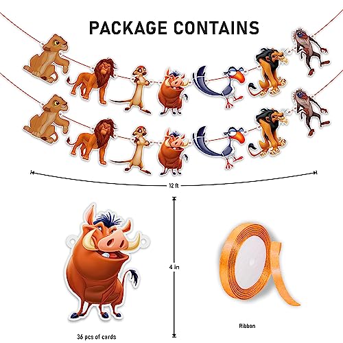 Image of The Lion Kng Garland Decoration - Jungle Safari Birthday Banner, Wild Animal Theme Party Hanging Garland for Kids, First Birthday Baby Shower Decor, Cartoon Inspired Jungle Party Supplies
