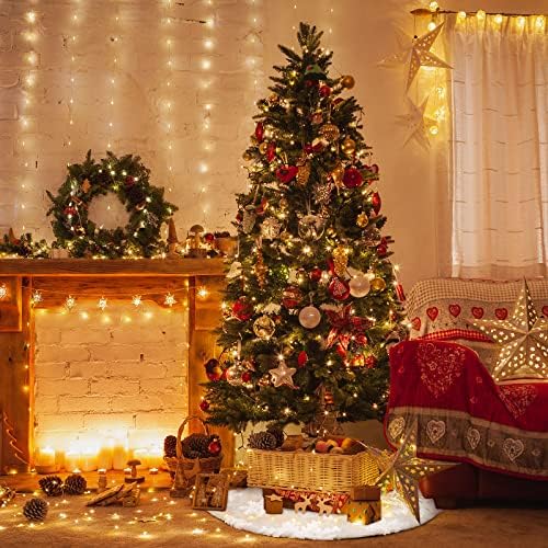 Christmas Tree Skirt White Xmas Tree Skirts, 90cm Snowflake Base Cover for Christmas Decoration Plush Faux Fur Christmas Tree Skirt, Xmas Tree Base Cover, Holiday Party Home Decoration