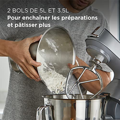 Kenwood Titanium Chef Baker KVC85.004SI Robot Patissier avec Balance Intégrée, Inclus Ensemble Pâtisserie 3 Pièces, Bol de Mélange de 5L et 3.5L, Régulateur de Vitesse Progressif, 1200W, Argenté