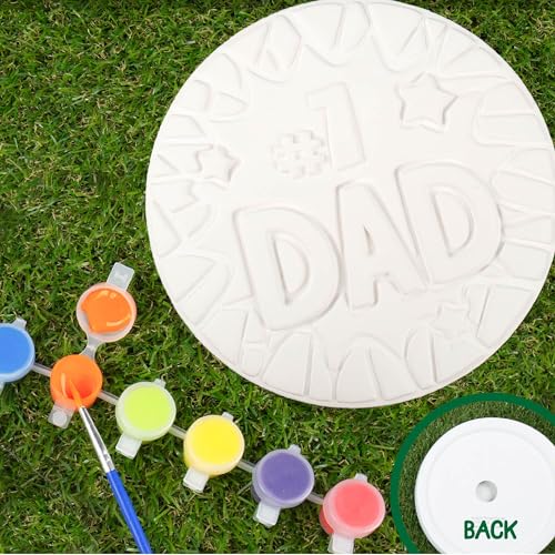 Image of Creative Roots Paint Your Own #1 Dad Stepping Stone, Paintable Ceramic 7 in. Stone, Includes 6 Acrylic Paints & Paintbrush, Great Arts and Crafts for Kids Ages 8-12
