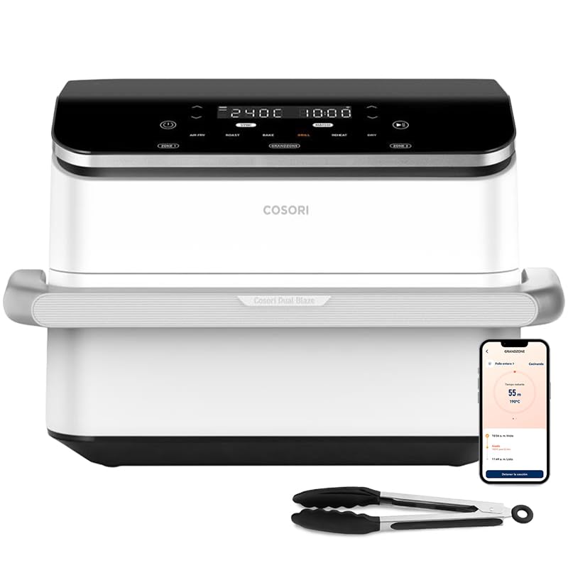 Cosori Freidora de Aire Grande-True Acero Inox-4 Resistencias Dual Blaze TwinFry 10 L-Flexible Doble Cesta Air Fryer 2800 W- Smart WIFI Control– 66 % Eficiencia Energética-6 en 1-Máx 10 Personas