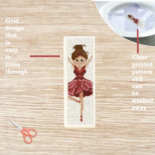 Image of FREEBLOSS 6 Set Cross Stitch Kits with Instructions - Cartoon Ballerina Pattern Punch Needle Kit for Beginners - Gift Bookmarks