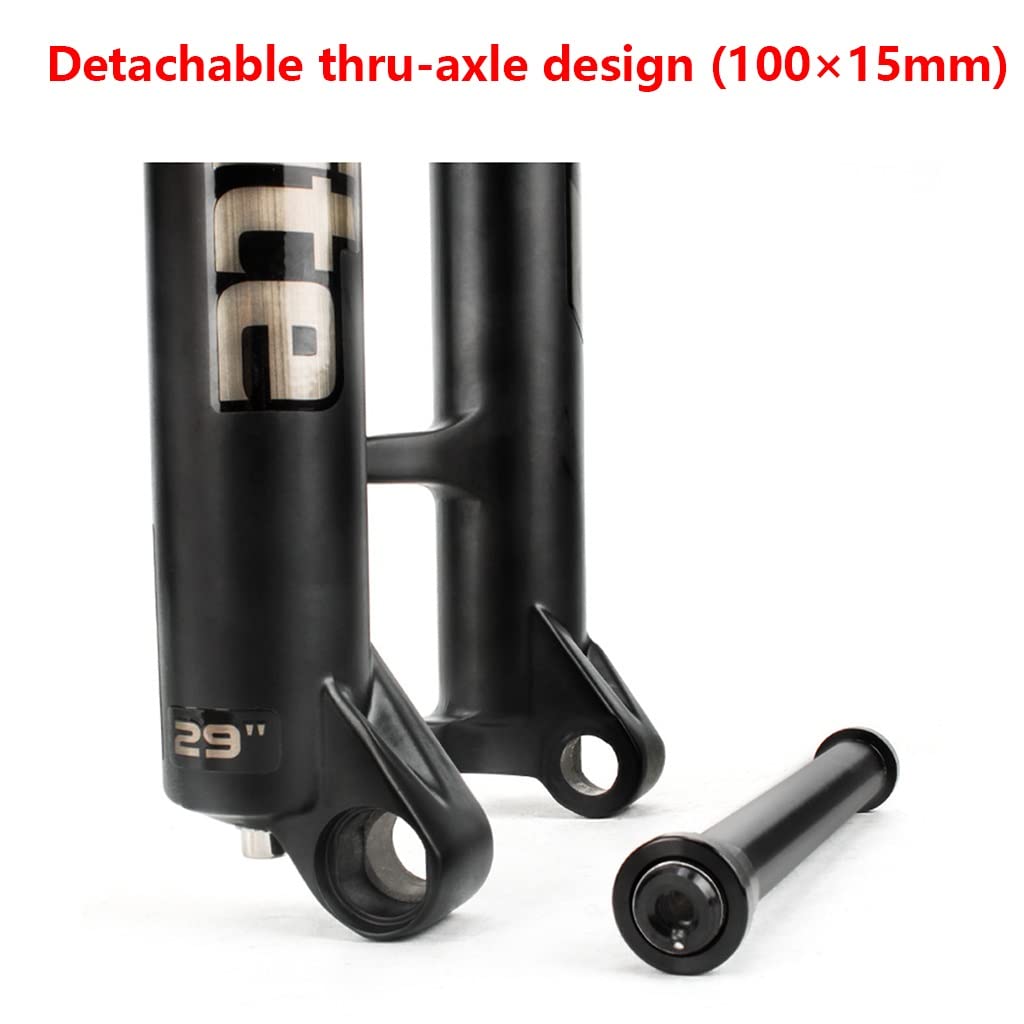 Horquilla Delantera de montaña para Bicicletas de 26", 27,5" y 29", Amortiguador de Aire, Recorrido de 100 mm, Eje pasante de 100x15 mm, Tubo Recto de 1-1/8" y Tubo cónico de 1-1/2