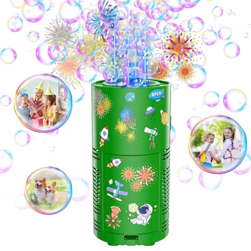 Panamalar Máquina de Burbujas de Jabón, Fuegos Artificiales Máquina de Burbujas para Niños 10000+ Burbujas con Batería Recargable/13 Agujeros/Luces/80ml Solución para Fiesta al Aire Libre Boda