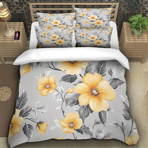 Parure de lit confortable 3 pièces jaune fleurs résolvant le problème des draps rêches