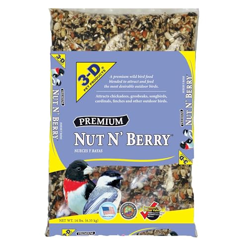 3-D Pet Products Premium Nut N’ Berry Wild Bird Food, 14 lb Bag, Wild Bird Seed Mix for Bird Feeders, Songbirds & Outdoor Bird Seed