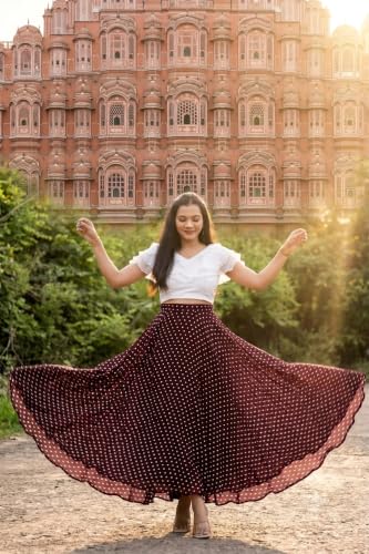 Image of Women's Lycra Top with Georgette Skirt | Polka Dot Print Long Flared Maxi | Full Length Flowy Skirt for Women | Stylish Casual Wear