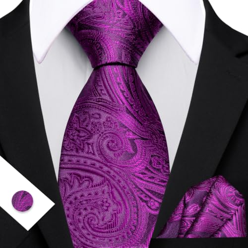 Image of Barry.Wang Paisley Tie Fashion Set Hanky Cufflinks Neckties for Men Woven Silk
