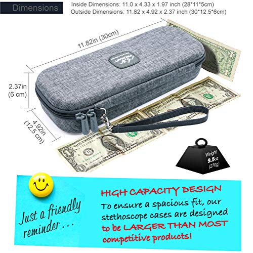 Image of PROHAPI Hard Stethoscope Case, Large Stethoscope Carrying Case with ID Slot, Compatible with 3M Littmann /ADC /Omron /MDF Stethoscope Includes Mesh Pocket for Nurse Accessories (Volcanic Grey)