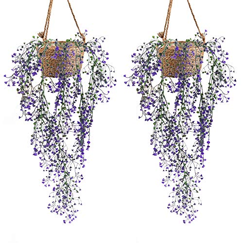Plantas articiales GKONGU 2 Piezas Enredadera artificial Ideal para la decoración de la pared de la casa Decoración de la cerca de la yarda-Púrpura