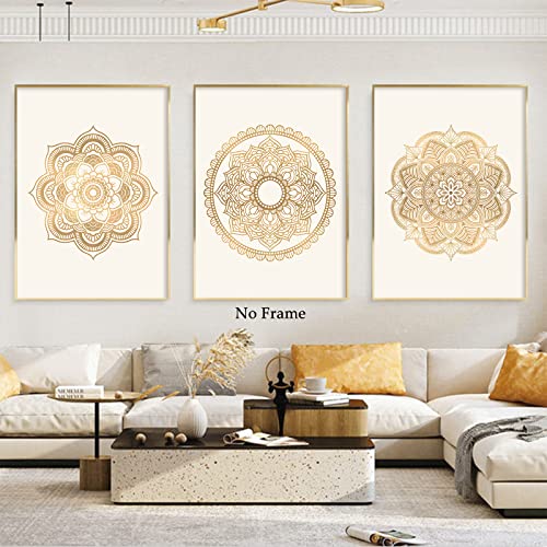 Boho Mandala Pictures Mandala Floral Wall Art Vintage Flowers Pattern Canvas Prints Wall Art Boho Flower Painting Mandala Canvas Art Abstract Mandala Art Print Beige Mandala Wall Art 16X24Inx3 Unframed #TOP3