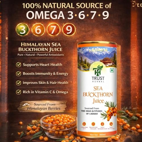 Image of TRUST HERBAL Himalayan Sea Buckthorn Juice - 300 ML | Pulp Concentrate Made for Your Total Body Care & Wellness | Natural Source of Vitamin C, Omega 3, 6, 7, 9 & Antioxidants | For Men & Women (PACK OF 1) (300 ML)