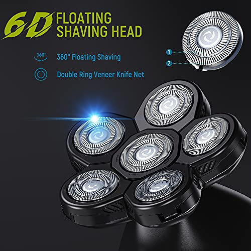 Telfun 6D Head Shavers For Bald Men W/Travel Case, Anti-Pinch Electric Razor For Men, 5-In-1 Mens/Women's Grooming Kit W/Nose & Ear Trimmer, Beard Trimmer For Men, Waterproof Wet/Dry, Led Display #TOP2