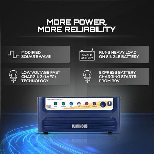 Image of Luminous Inverter & Battery Combo for Home, Office & Shops | Hercules Sine Pro 1500 (1400VA /12V) Pure Sine Wave Inverter | AB36060 6Hr Backup Gel Battery | 36M Inverter & 60M Battery Warranty