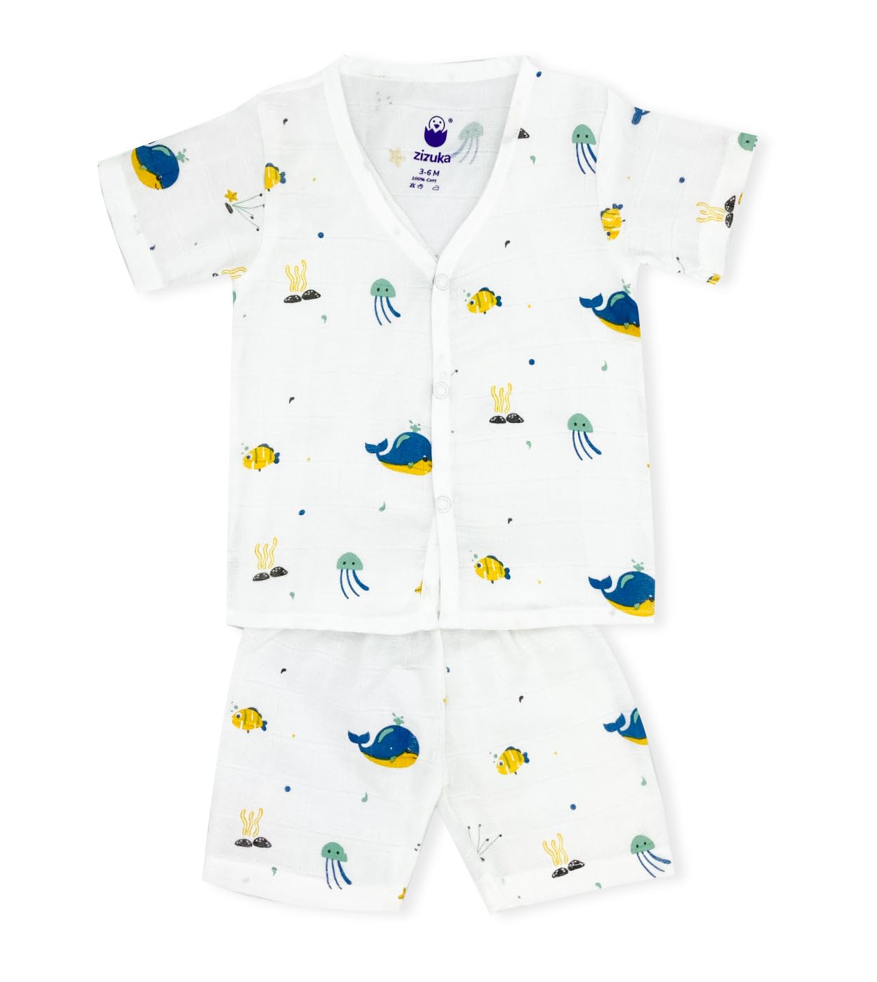 Zizuka Unisex Baby Clothes Set for Boys and Girls- 100% Cotton Muslin Jabla Top & Shorts Co ord Set | Soft Half Sleeve Out...
