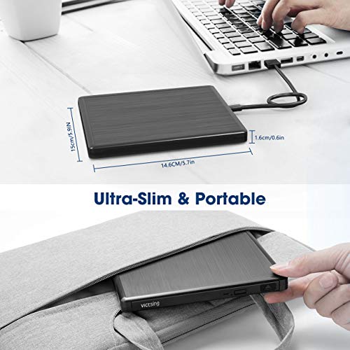 VicTsing USB 3.0 External CD Drive, Portable External CD-RW Drive DVD-R Combo Burner Player Writer for Laptop Notebook PC Desktop Computer (Black)