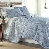 Southshore Fine Living, Inc. Extra Large King Size Quilts, Paisley Quilt, Blue and White Bedspread, 3-Piece Bohemian Bedding Set with Two Matching Shams, California/King, Reversible Blue