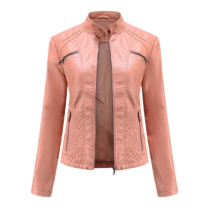 Veste en cuir synthétique rose femme manteau moto slim fermeture éclair printemps M