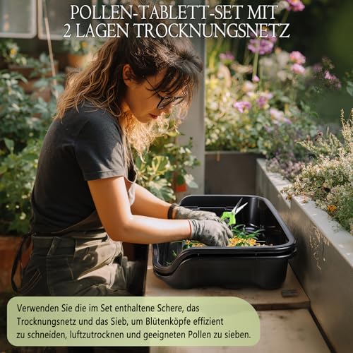 BOSYTRO Taca na ścinki, Premium zestaw na ścinki z sitkiem na pyłek 150 mikronów, Ergonomiczna tacka na ścinki, Zawiera 4 pary nożyc, 2 antystatyczne szczotki, lupa, 2-stopniowe sito do suszenia