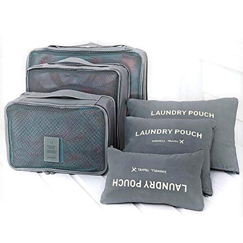 Image of 6 in 1 Polyester Secret Pouch Travel Bag Packing Cubes Laundry Bag with Undergarments & Cloth Storage Organizer Travelling Set /Suitcase Cloth Cube Bag (GRAY 6 in 1 Travel Bag)