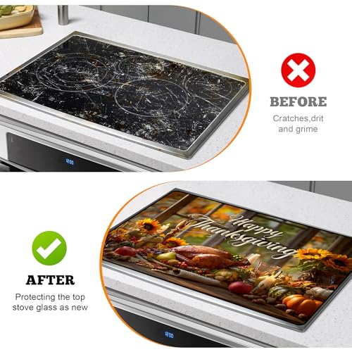 Image of Multi-Design Stove Cover for Glass /Electric Stoves - 3-in-1 Heat-Resistant Protector Mat, Non-Slip Drying Rack 28 inchx20 inch