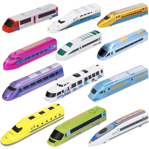 Crelloci Bullet Train Pull Back Toy High Speed City Train Modern Locomotives for Kids Toddle Boys - Bundle of 12