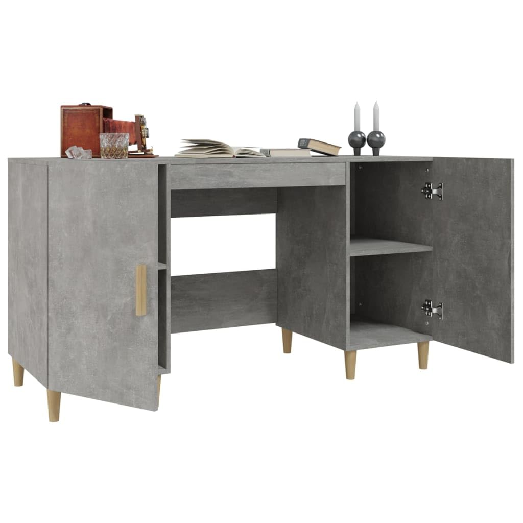 Scrivania grigio cemento 140 x 50 x 75 cm, robusto materiale in legno, versatile per computer desk per ufficio, design moderno con spazio di archiviazione, ideale per giochi, scrittura e studio