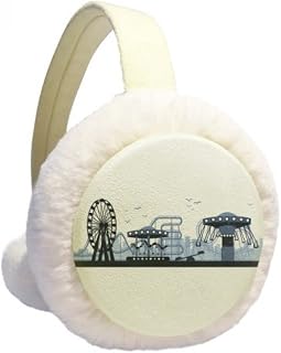 Amusement Park Blue Facilities Outline Winter Ear Warmer Cable Knit Furry Fleece Earmuff Outdoor