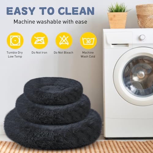LUOJINYI Hundebett Flauschig, Hundekissen Rund Haustierbett Donut Katzenbett Waschbar mit rutschfestem Boden für große, mittelgroße & kleine Hunde, 70 cm, Marineblau