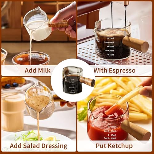 Image of 100ml Espresso Cup, Espresso Measuring Cup with Wooden Handle, Precise Espresso Shot Cups for Home Baristas, Professional Coffee Measuring, Cooking and Cocktail Making