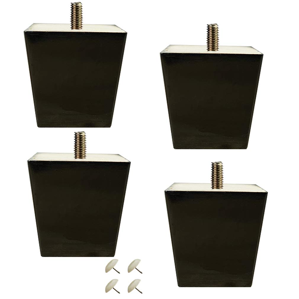 Sofa Legs Black Wooden Furniture Legs,Square Solid Wood Furniture Replacement Feet,Set Of 4 M8/M10 Bolt Sofa Feet,For Kitchen Armchairs Beds Sofa Chair Couch Ottoman,With Hardware Parts(Black12cm-M10)