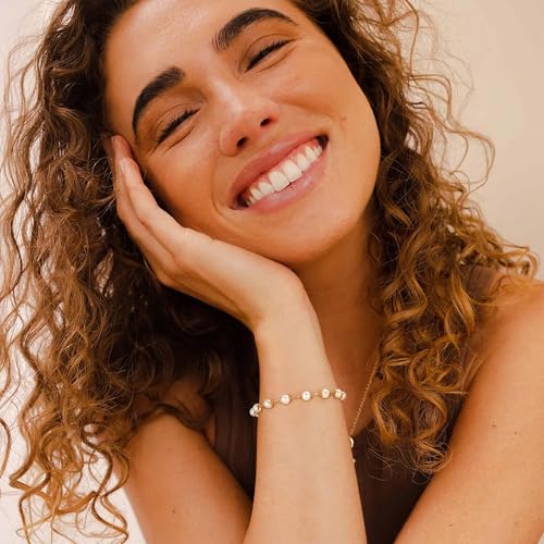 LOYATA Chain Bracelet Gold Link 14K Gold Plated Dainty Pearl Bracelet Simple Jewelry Gift for Women4