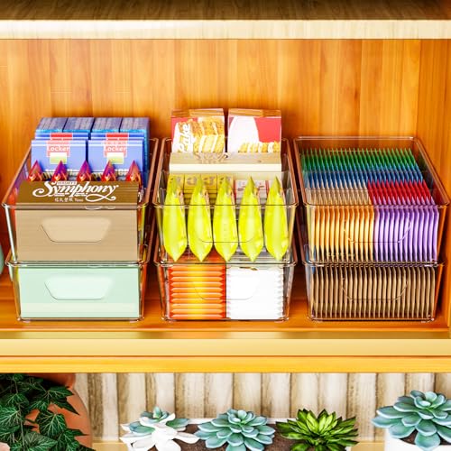 Image of Stackable 6 Pack Snack Organizer for Pantry Shelf,Clear Pantry Organizers and Storage Bins for Fridge,Office,Cupboard,Plastic Pantry Snack Organizer For Breast Milk,Tea Bag,Food Storage Containers