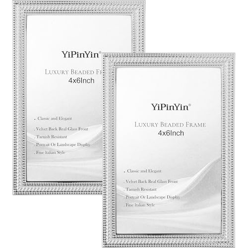 YiPinYin Classy Silver Plated 4x6 Picture Frame 2 Pack Delicate braided patternMetal Frame with Real Glass & Velvet Backing Hi End Classy Silver Frame 6x4 for Tabletop Display or Wall Mounting