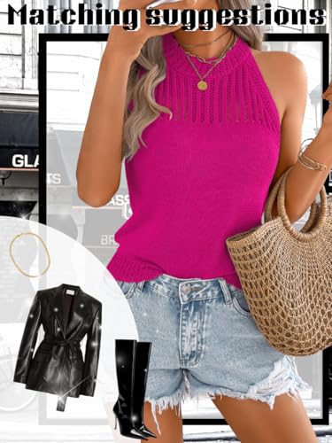 Image of ChiaoLezhee Women's Summer Knit Tank Tops, Racerback High Neck Lightweight Sweater Vest, Dressy Casual Outfits