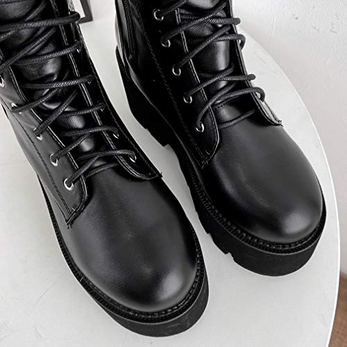Image of Parisuit Women's Knee High Goth Platform Boots Lace Up Combat Boots