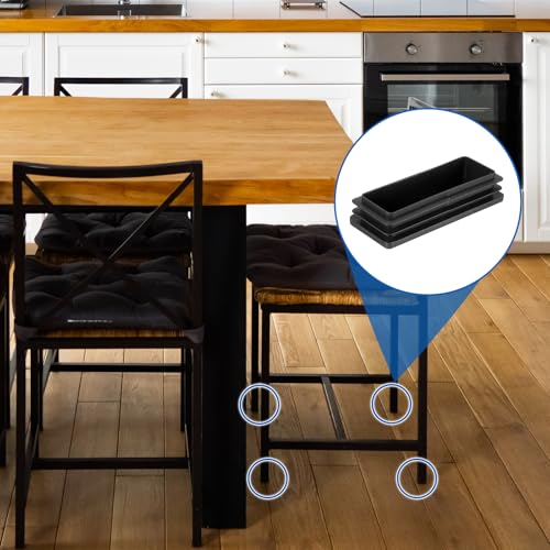 Image of uxcell 8 Pcs Rectangle Tubing End Caps 4 x 1 19 /32 Inch Plastic Hole Plugs Insert End Cap for Metal Tubing Post Chair Leg Table Bookshelves Furniture, Black