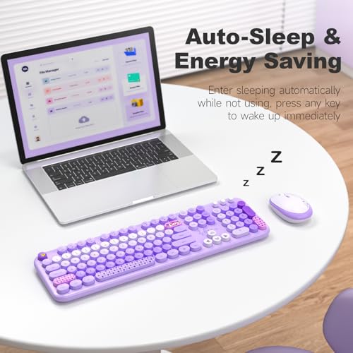 Image of MOFII Wireless Keyboard and Mouse Combo, Full-Size Retro Typewriter-Style Wireless Keyboard with Optical Mouse for Computer /Laptop /Windows /Mac (Purple Mixed)