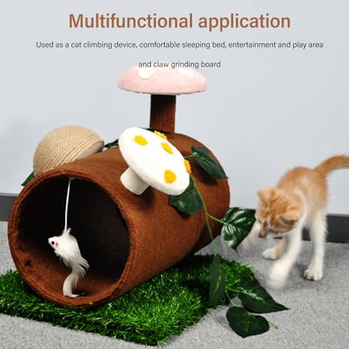 Conjunto de túnel e arranhador para gatos – Moldura de escalada interativa com cama de dormir e bola