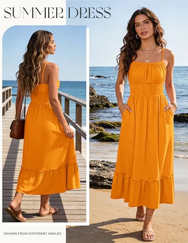 Image of GRACE KARIN Women's Summer Maxi Dress 2026,Smocked Ruched Bust Sundress with Adjustable Straps & Pockets-Beach Vacation Dress