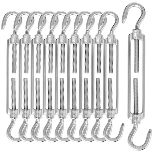 QWORK® 10 Pieces M6 Tensioner, Cable Tensioner, Hook and Hook Tensioner 304 Stainless Steel