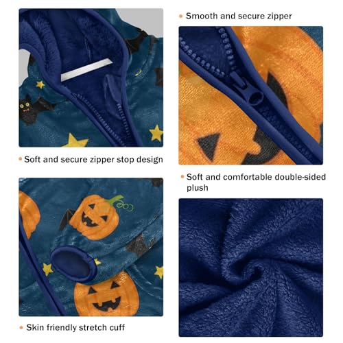 Halloween Pumpkins Bats Stars Toddler Fleece Jacket Girl Boys Hooded Fleece Jacket Coat Warm Outwear Zip-up 3-10T3