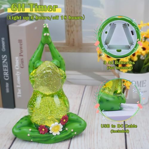 image for GlexpFesti Spring Frog Snow Globe Decor with 6H Timer, Swirling Glitte