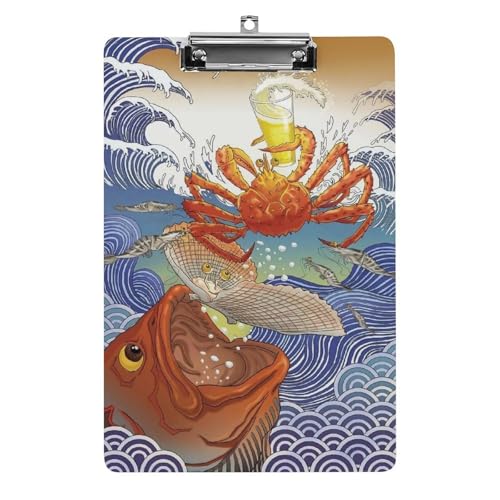クリップボード 波柄 魚 ビール A4サイズ対応 クリップファイル バインダークリップ 用箋ばさみ ファイルボード メモ帳 縦型 書類整理 おしゃれ かわいい 筆記 多機能 壁掛け プレゼント