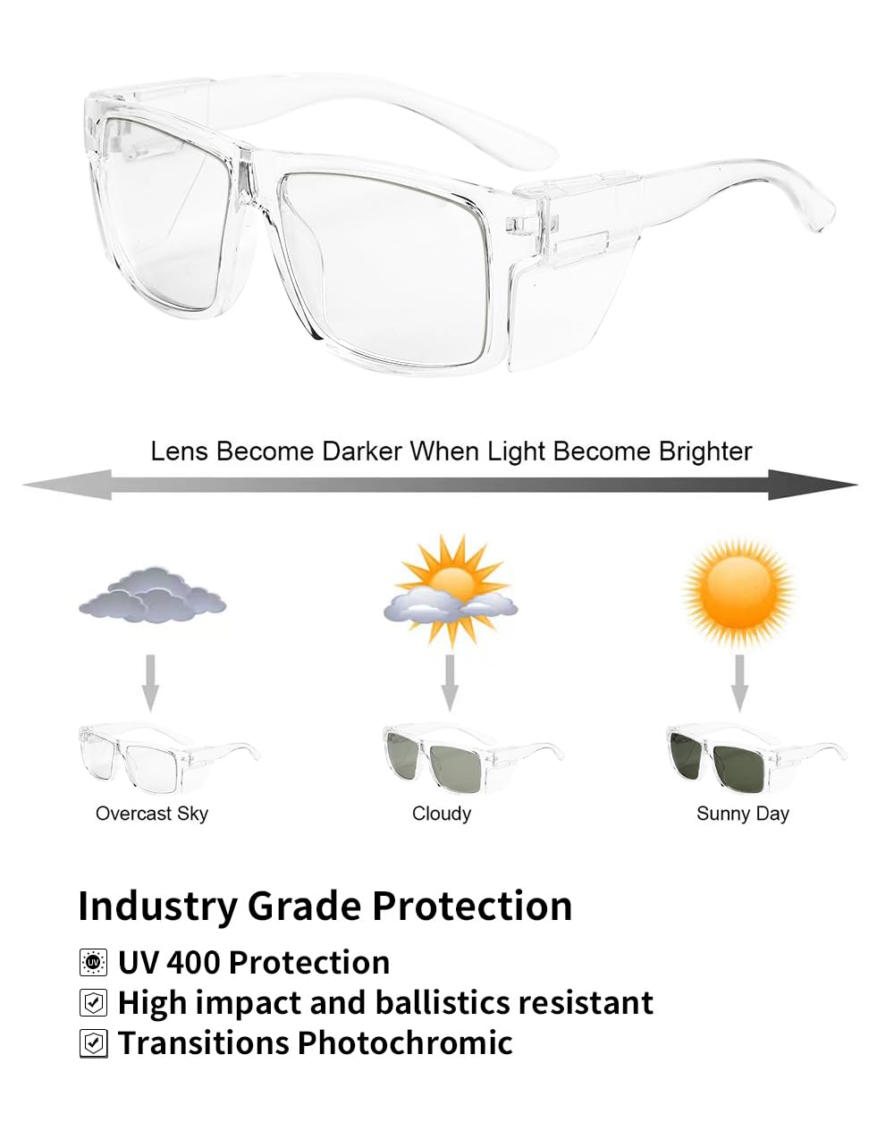 Gafas de sol de seguridad polarizadas resistentes a los impactos, protección UV400, lentes antirreflejos