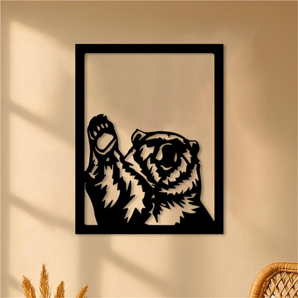 Generico Decoración de pared abstracta contemporánea de Metal, Arte rústico de OSO, escultura de silueta Negra para valla de jardín Exterior o Patio (50 cm/20 pulgadas)