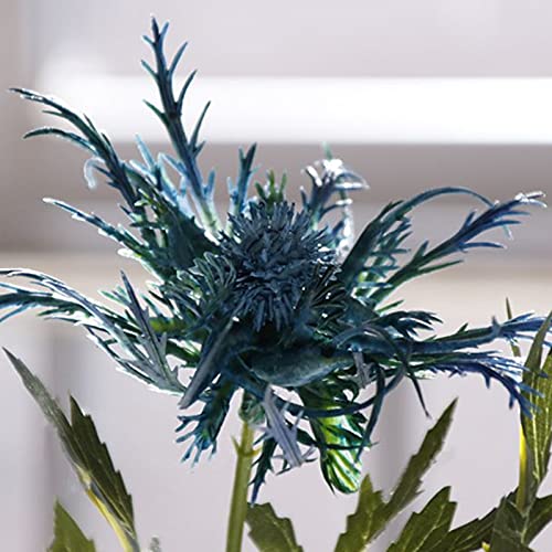 Firlar 3Pcs Artificial Thistle Flower Bouquets, 25.59Inch Faux Plant Spray Eryngium Branches, Fake Eryngium Foetidum Thistle Bunches, Simulation Sea Holly Thorn Celery Long Stem For Home Decor, Blue #TOP5